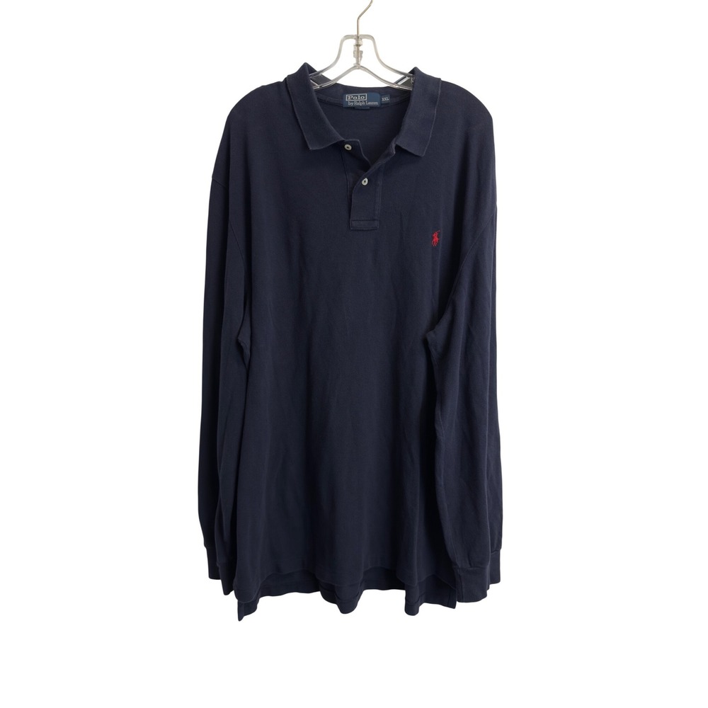 Polo Ralph Lauren Mens XXL Navy Blue Long Sleeve Pique Polo Shirt Red Pony Logo